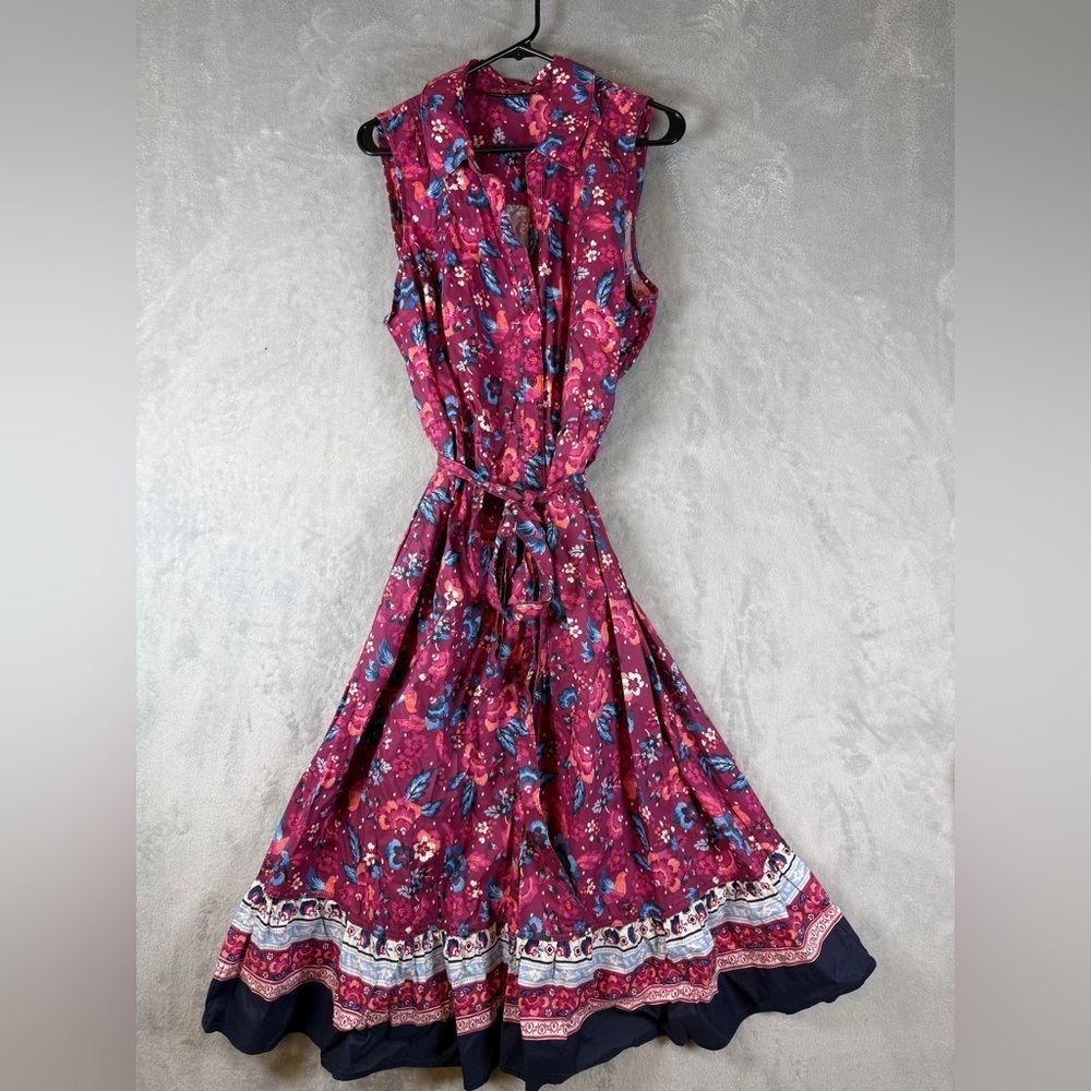 Lane Bryant Floral Midi Dress Size 16- Pink and Blue Button Down Belted Colorful